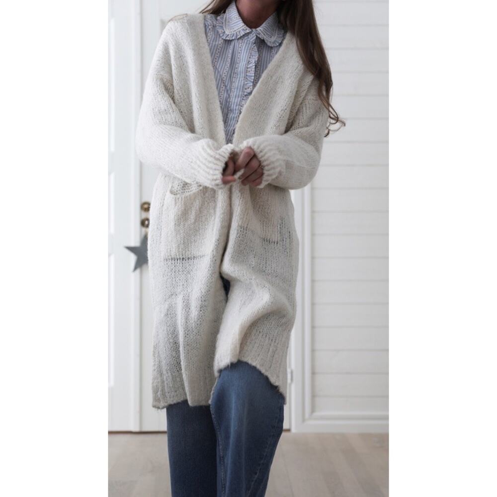 Lea & Luc NWT $179 Women’s Long Pocket Cardigan mohair Sweater Size 1 Beige Ap